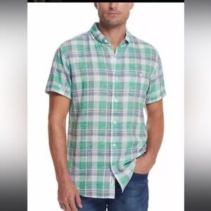 Weatherproof Vintage washable linen mens short sleeve shirt size medium